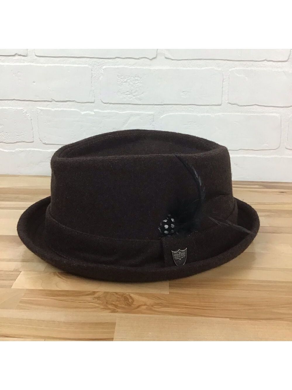 ANGELA & William wool blend unisex feather hat brown Large/Xlarge